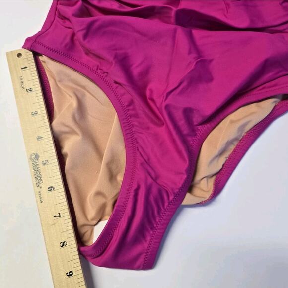 J.Crem Ruched Ruffle One Piece Swimsuit‎ Fucsia Size 6 BP222 - Picture 6 of 10